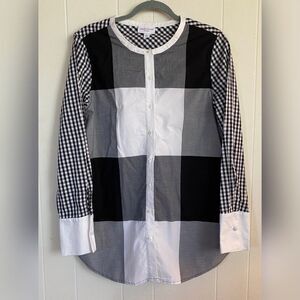 Adam Lippes Top Women’s Medium Black White Color Block Checks Cotton Tunic